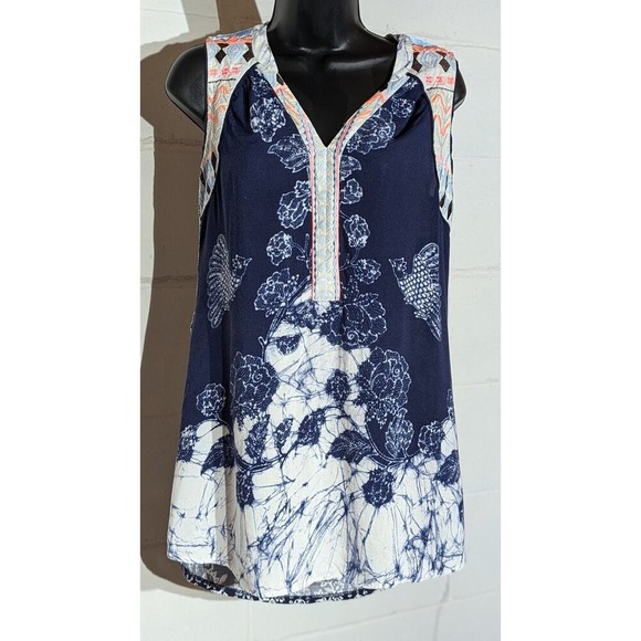 Anthropologie Tops - One September Anthropologie Floral Bird Print Sleeveless Top Embroidered Xsmall